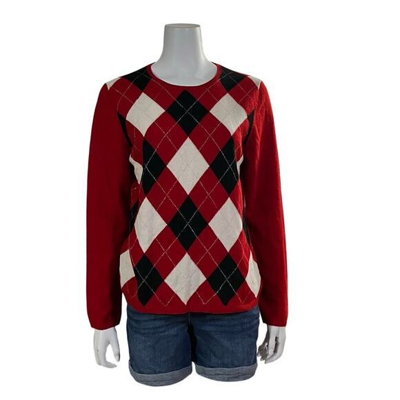 Charter Club Womens Argule Cashmere Red Black Sweater Size Large - Picture 7 of 7